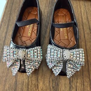 Kurt Geiger toddler girls dress shoes black with Sparkle Bowl size 5 (walker)